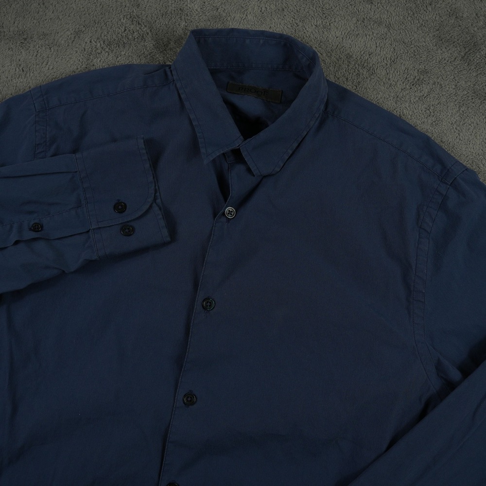Huckberry Proof‎ Shirt Mens M Navy Blue Cotton Button Up Long Sleeve Outdoor
